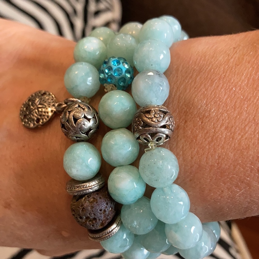 Stackable Sea Blue Gemstone Bracelets - image 5
